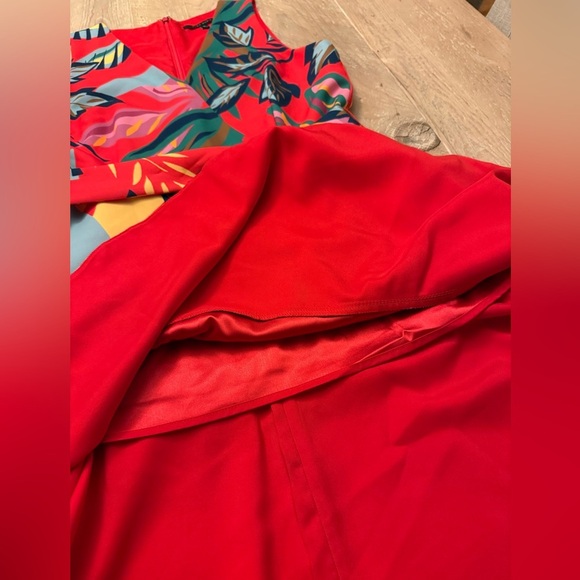 Alex Marie Bold Red Tropical Dress Sleeveless Belted Ruffle 10 - Picture 6 of 8